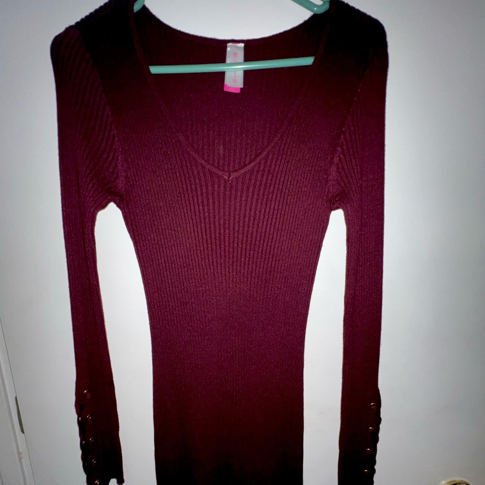 Medium long sleeve burgundy cocktail dress